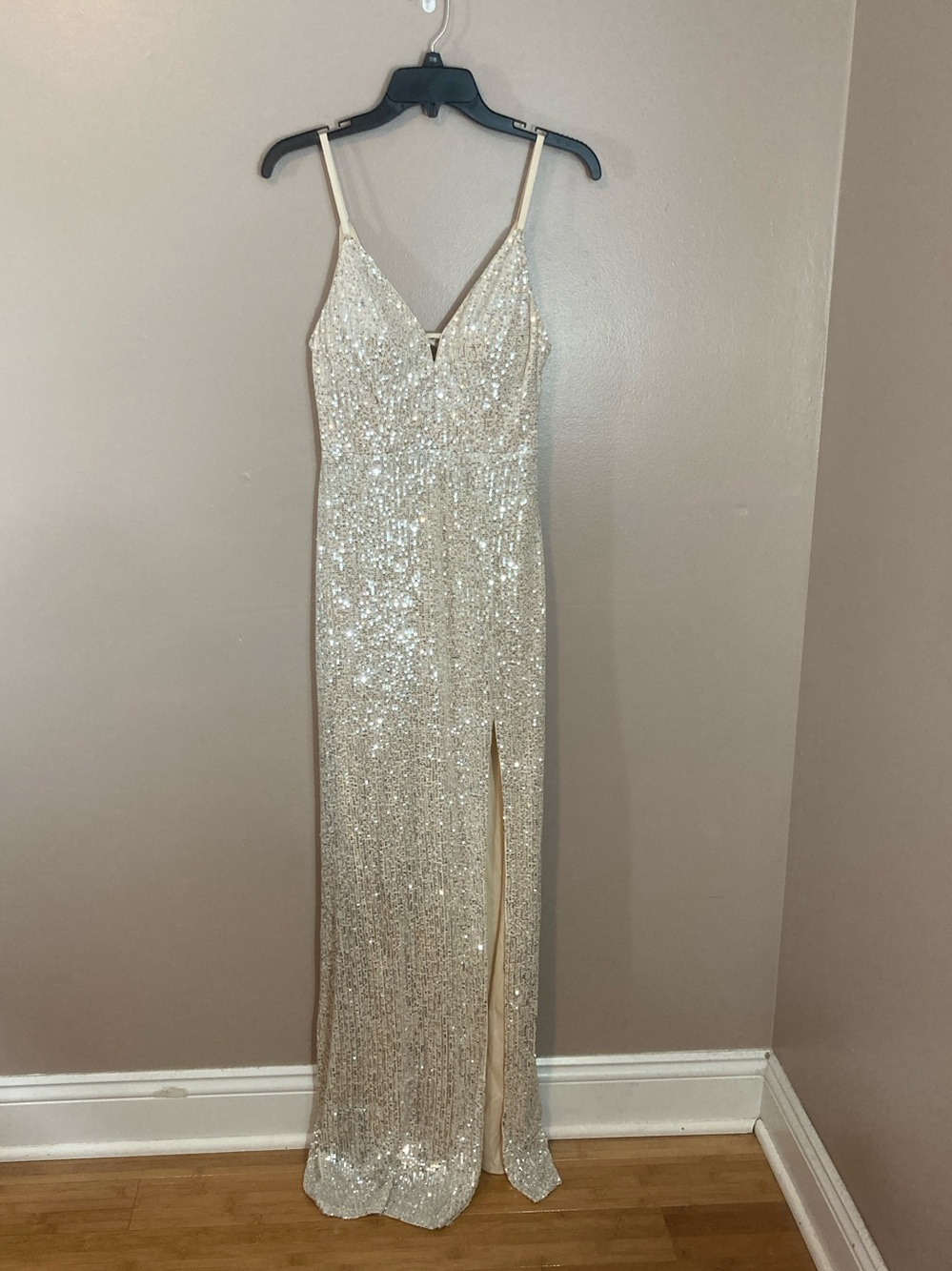 Xtraordinary Gold Sequin Maxi Slip Dress with Slit